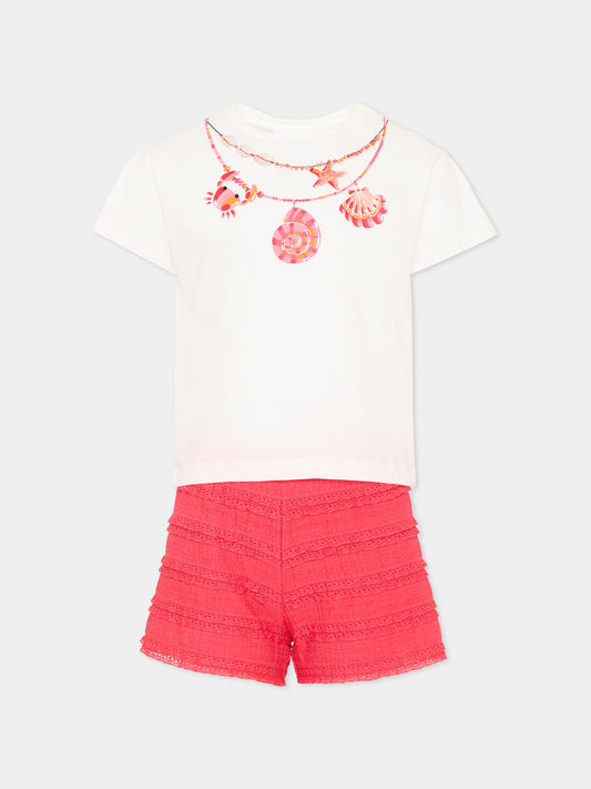 Completo sportivo corto rosso per bambina con conchiglie,Mayoral,3231 075