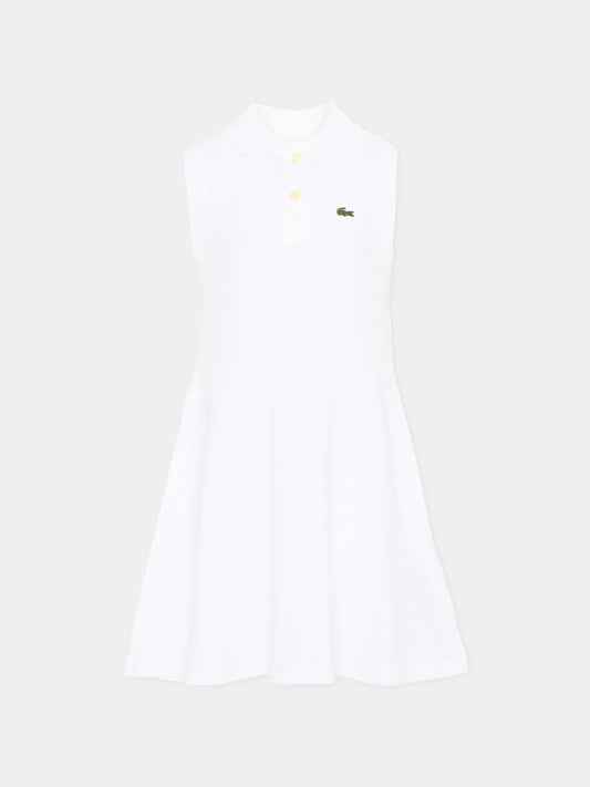 Vestito bianco per bambina con coccodrillo,Lacoste,7496 W8L