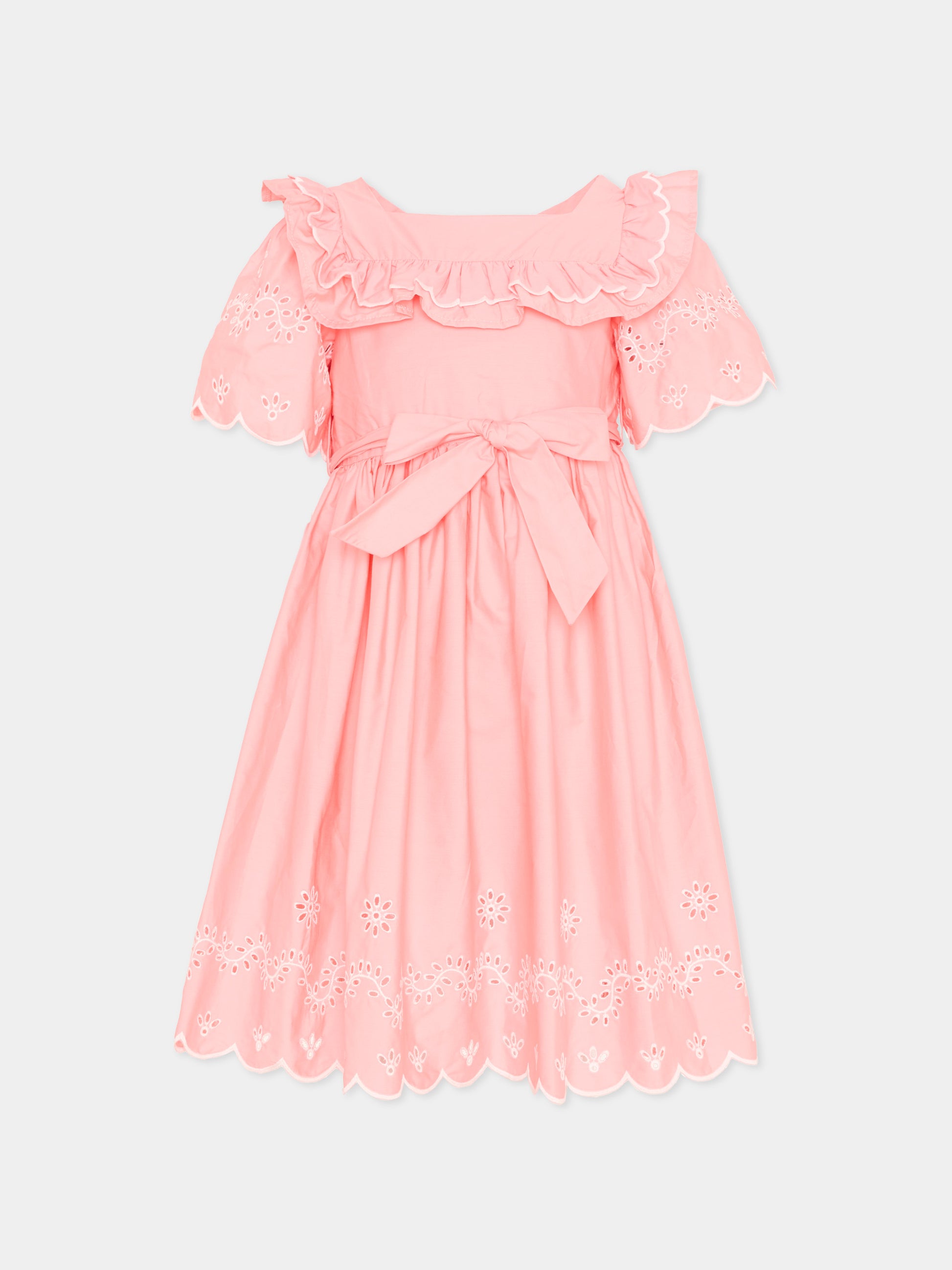 Vestito rosa per bambina con ricami,Patachou,PAP VET4233405 895