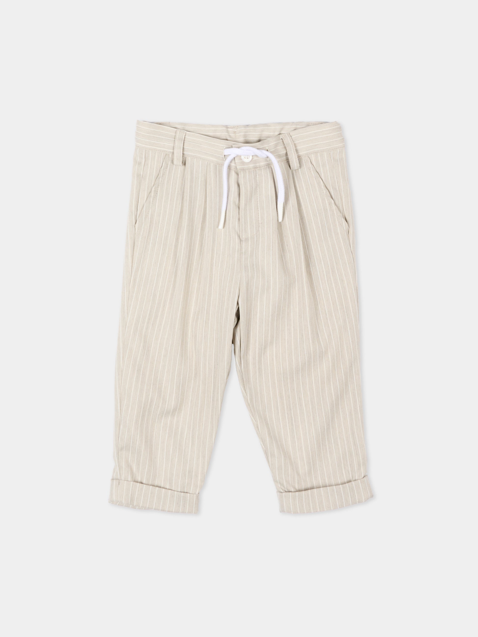 Pantaloni beige per neonato a righe,Patachou,PAP CAL4233399 D0032