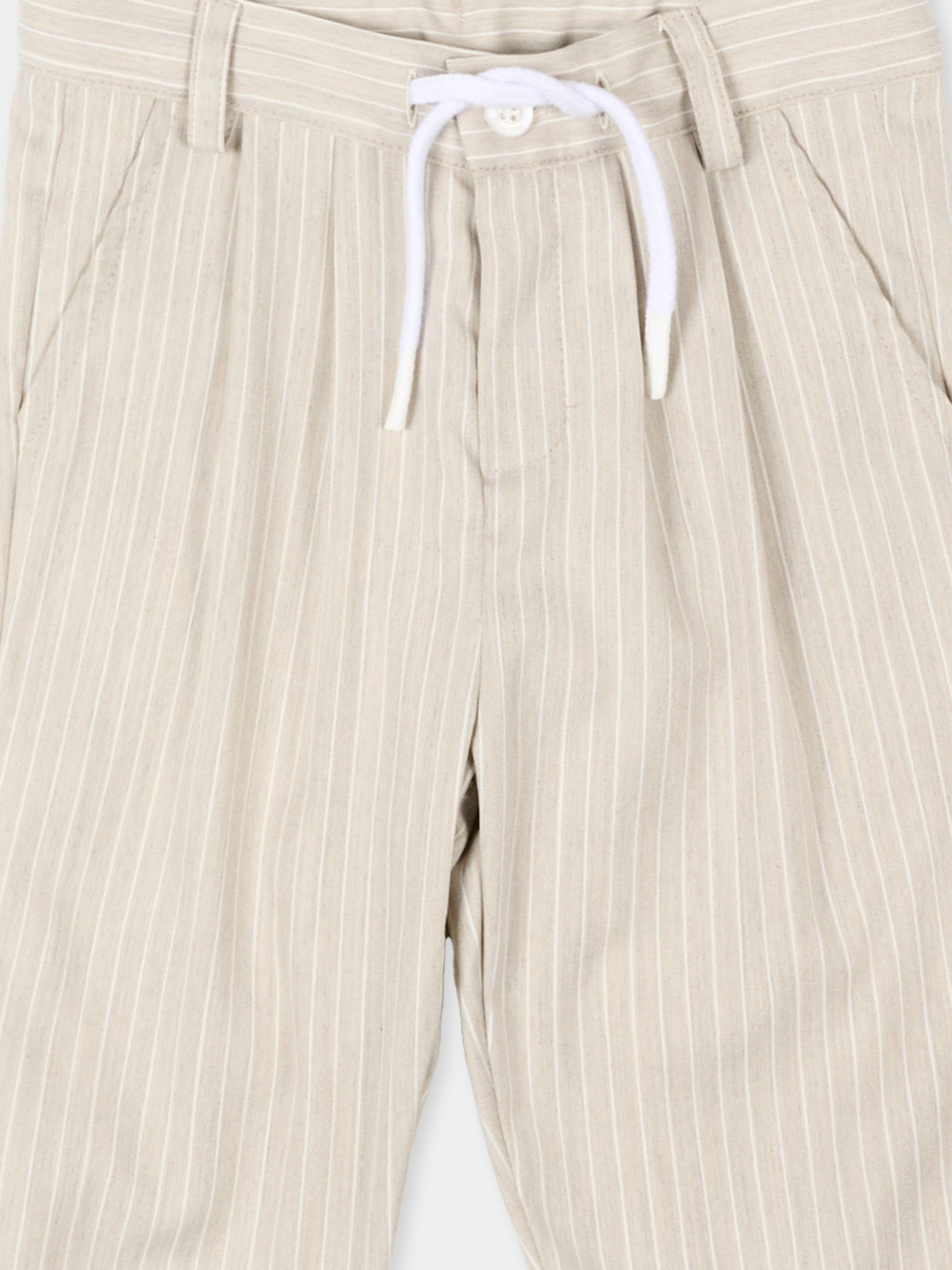 Pantaloni beige per neonato a righe,Patachou,PAP CAL4233399 D0032