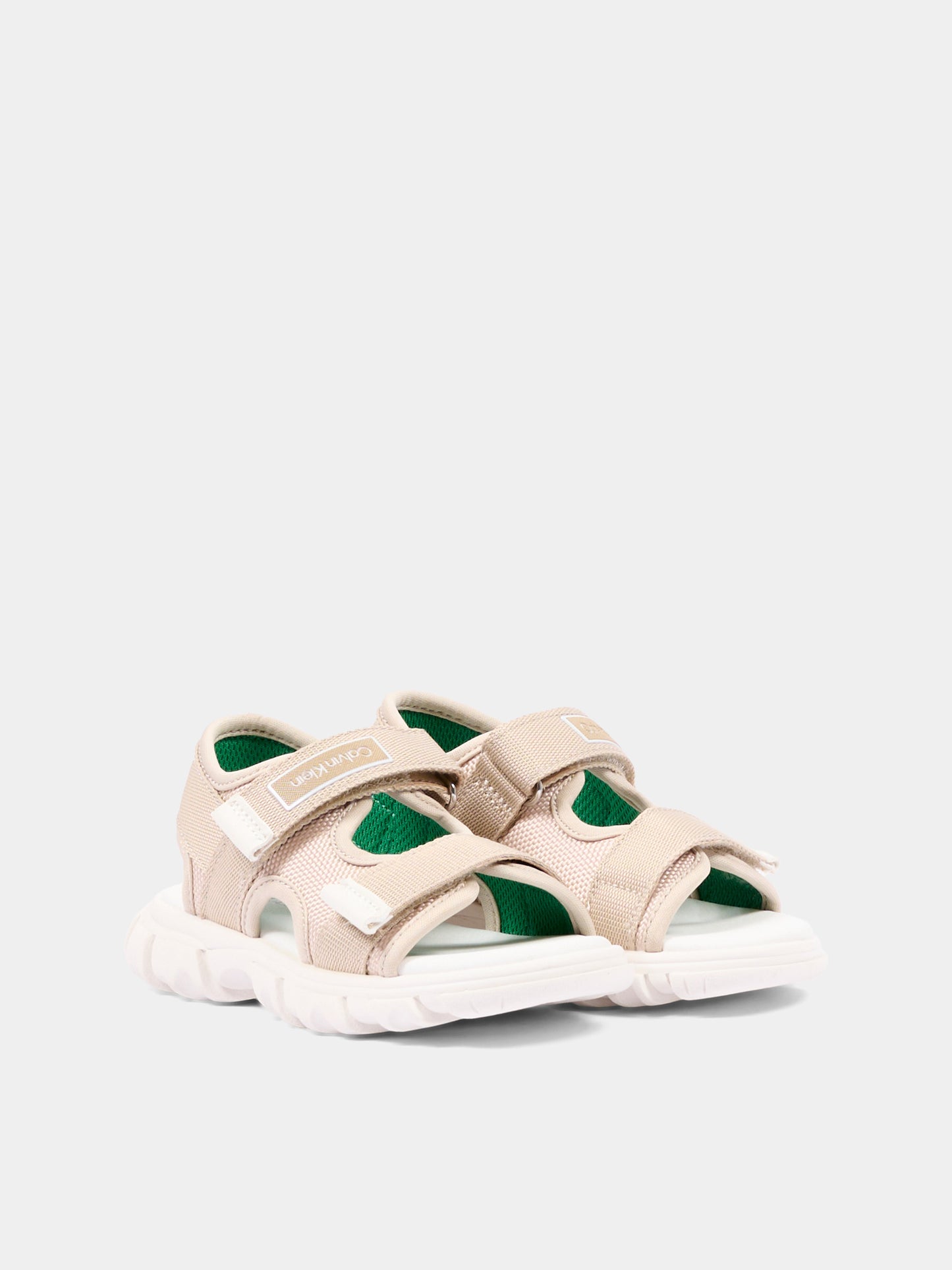 Sandali beige per bambini con logo,Calvin Klein Kids,V1B2 83321 1564500