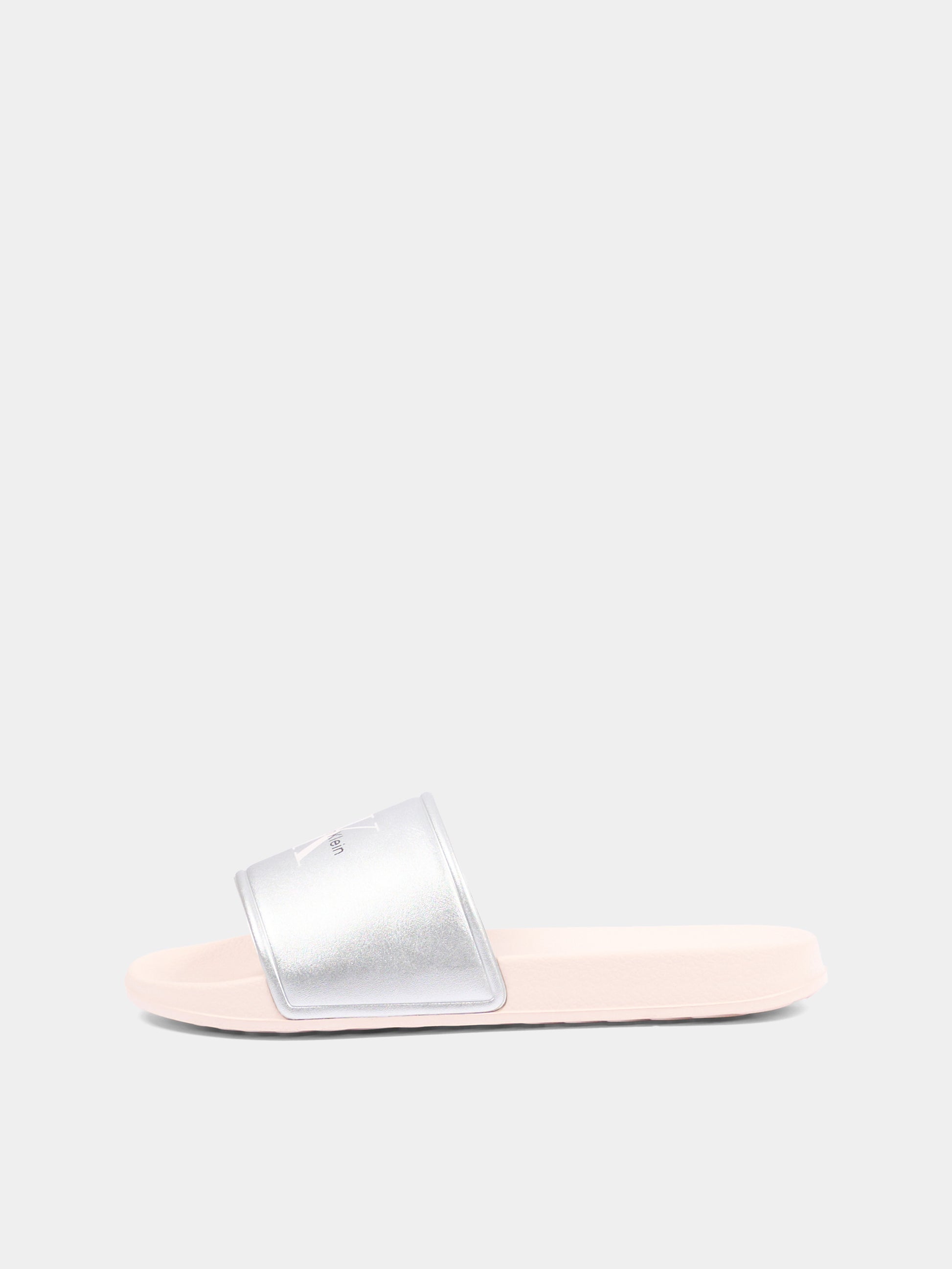 Ciabatte argento per bambina con logo,Calvin Klein Kids,V3A0 83268 1367904