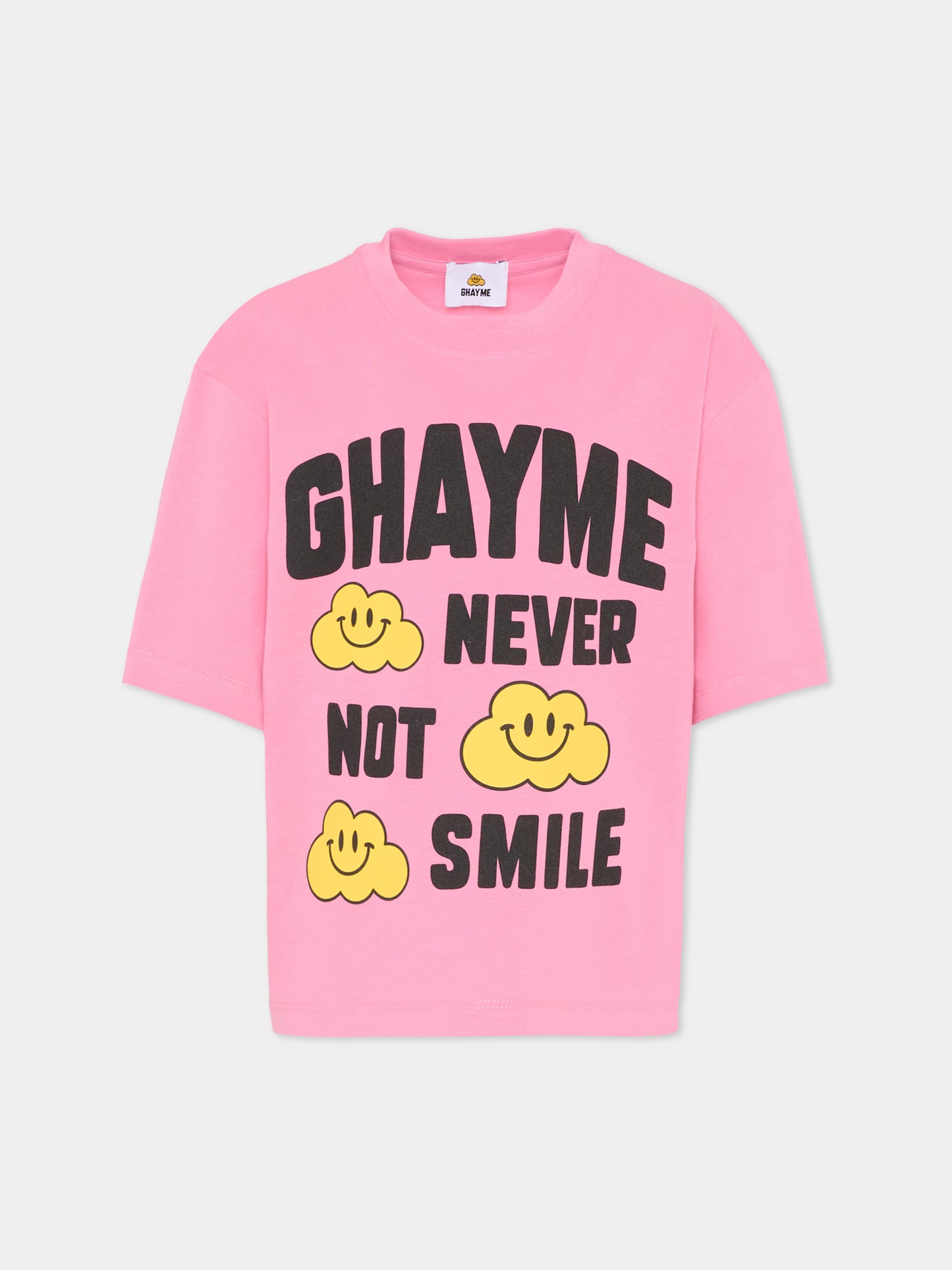 T-shirt rosa per bambini con nuvole gialle e scritta,Ghayme,F5GAJUTH009 045