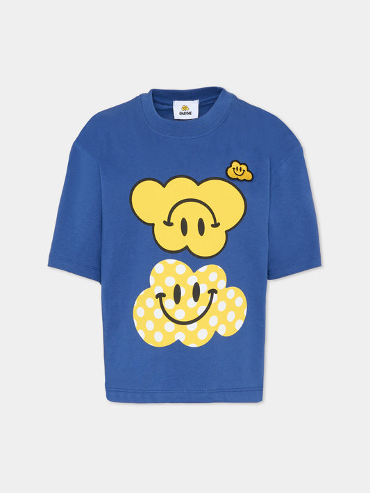 T-shirt blu per bambini con nuvola gialla a pois,Ghayme,F5GAJUTH010 067
