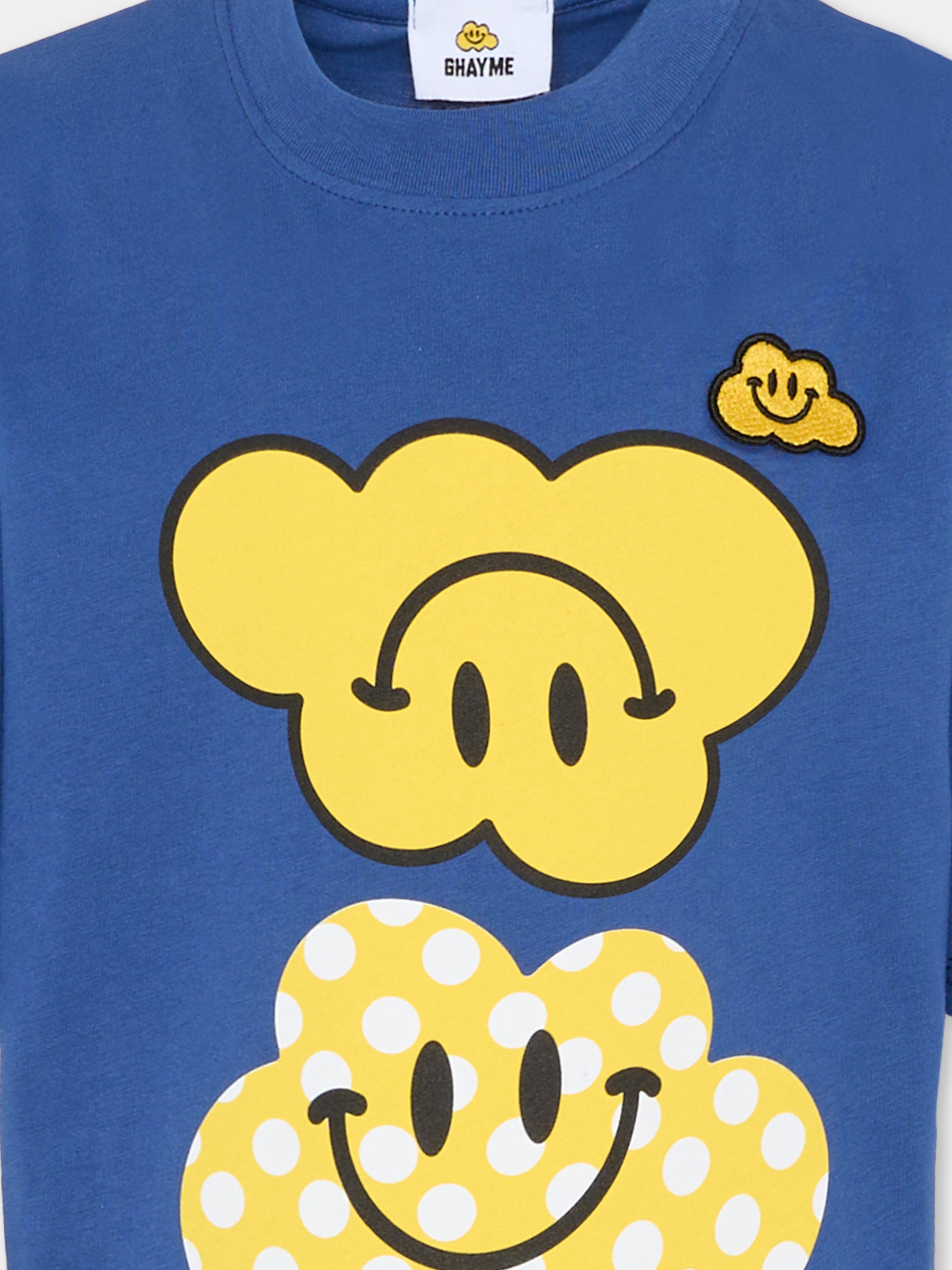 T-shirt blu per bambini con nuvola gialla a pois,Ghayme,F5GAJUTH010 067