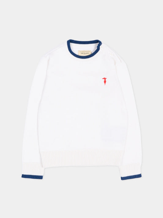 Maglione bianco per neonato con levriero,Trussardi Junior,TIP26004MA WHITE