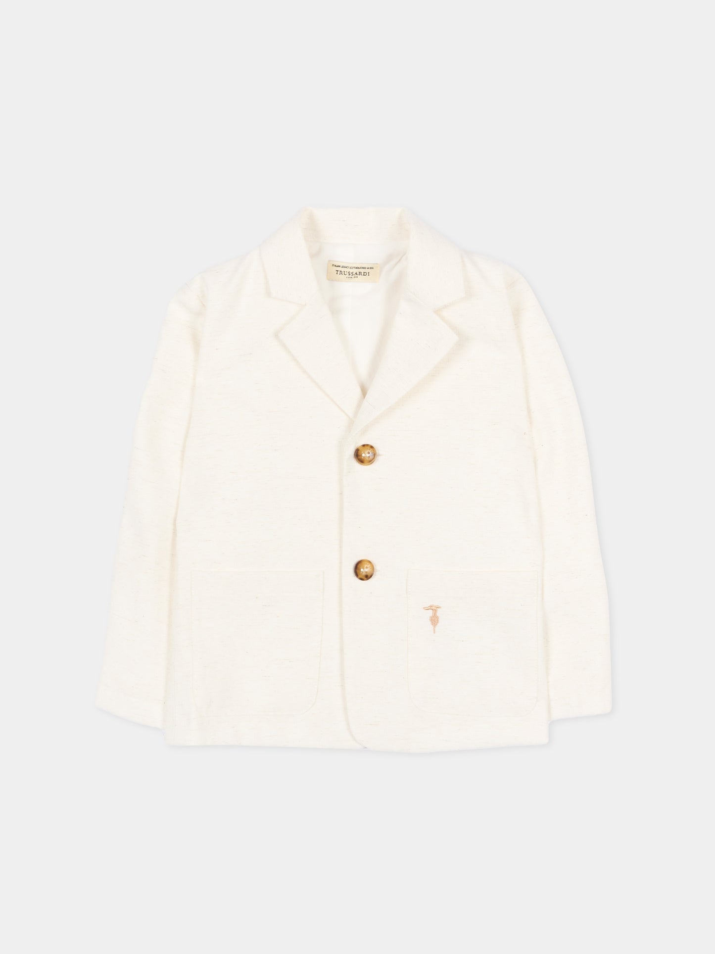 Giacca avorio per neonato con levriero,Trussardi Junior,TIP26054GC BEIGE NEW ECRU