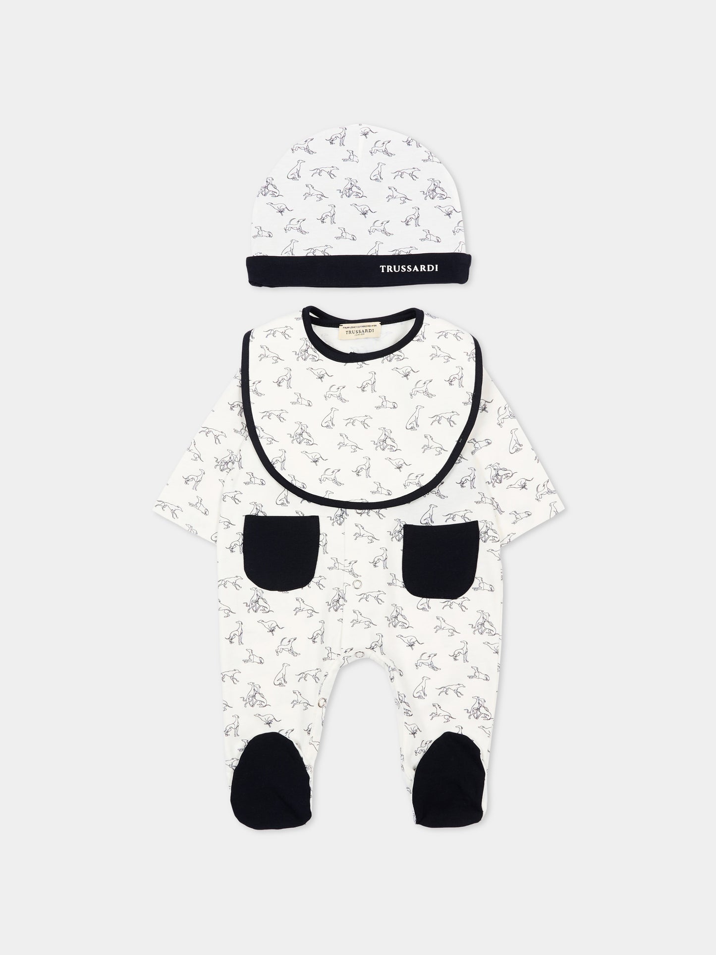 Set tutina bianco per neonato con levrieri,Trussardi Junior,TLP26003TU WHITE BLUE