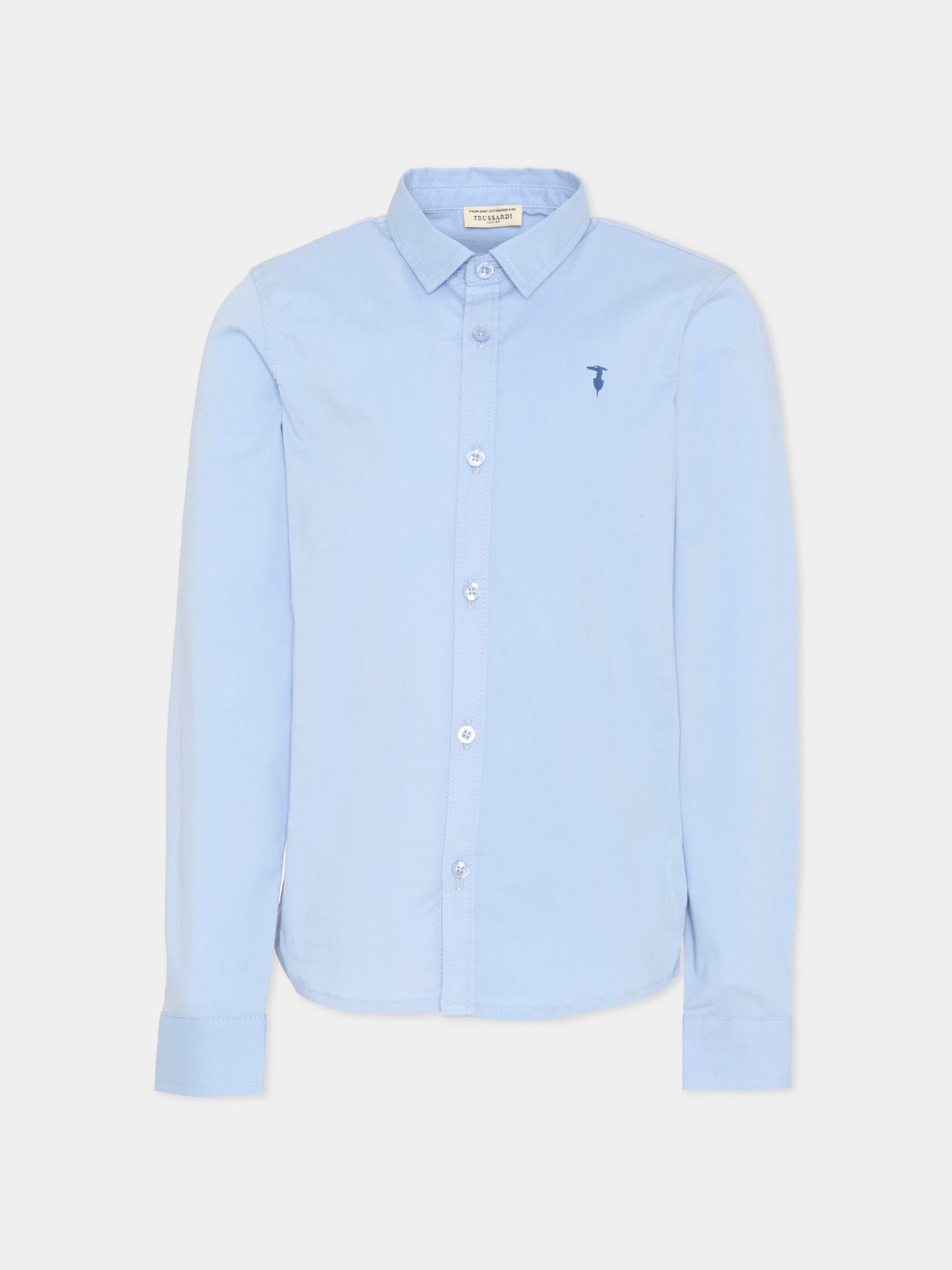 Camicia celeste per bambino con logo,Trussardi Junior,TIP26005CA BLUE PLACID