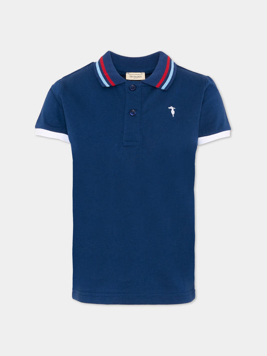 Polo blu per bambino con logo,Trussardi Junior,TIP26102PO BLUE ESTATE
