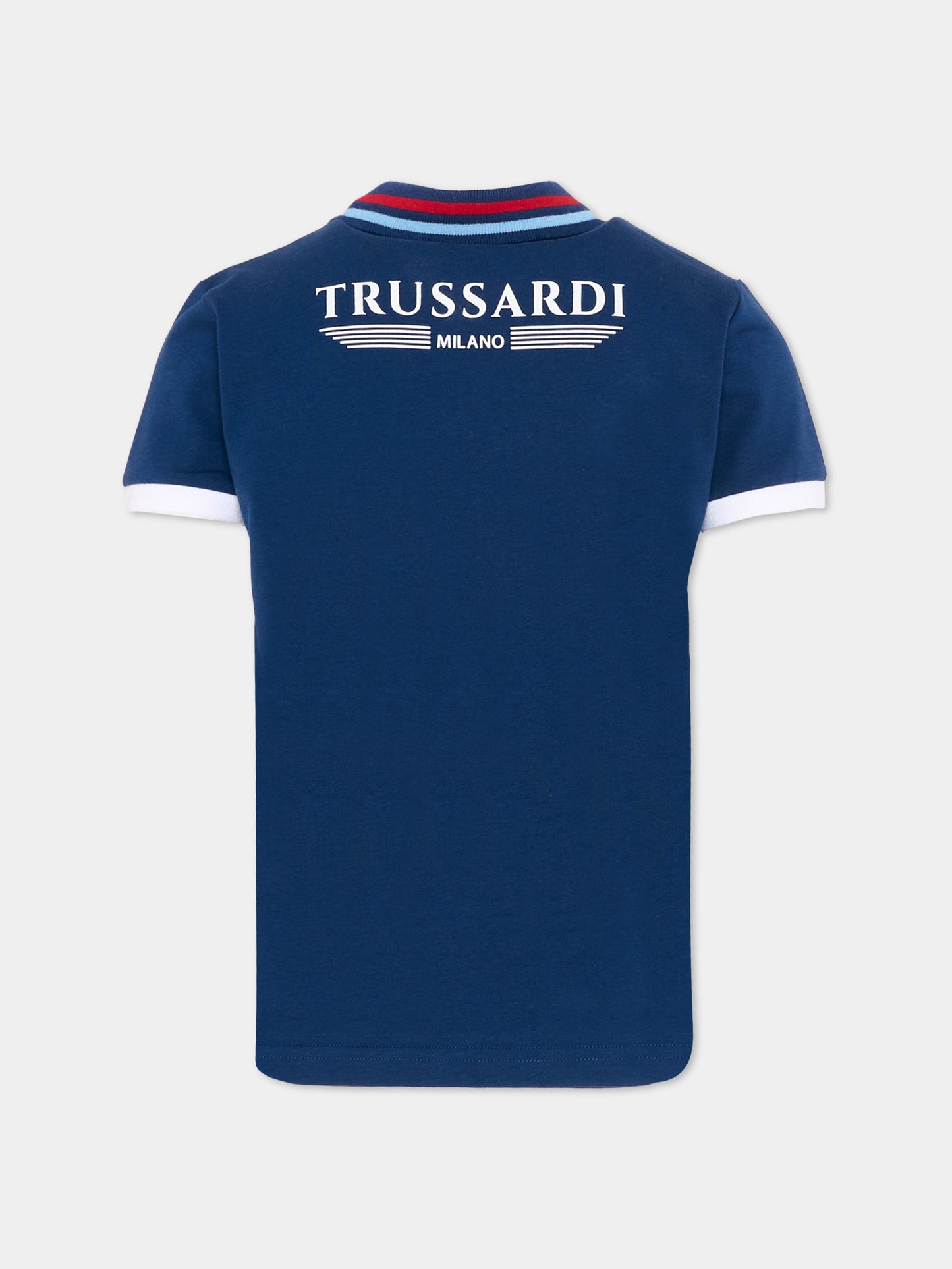 Polo blu per bambino con logo,Trussardi Junior,TIP26102PO BLUE ESTATE