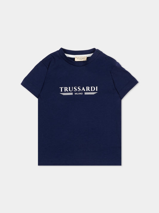 T-Shirt blu per neonato con logo,Trussardi Junior,TIP26035TS BLUE ESTATE
