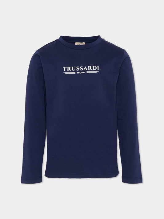 T-shirt blu per bambino con logo,Trussardi Junior,TIP26106TS BLUE ESTATE