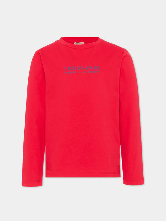 T-shirt rossa per bambino con logo,Trussardi Junior,TIP26106TS RED LYCHEE