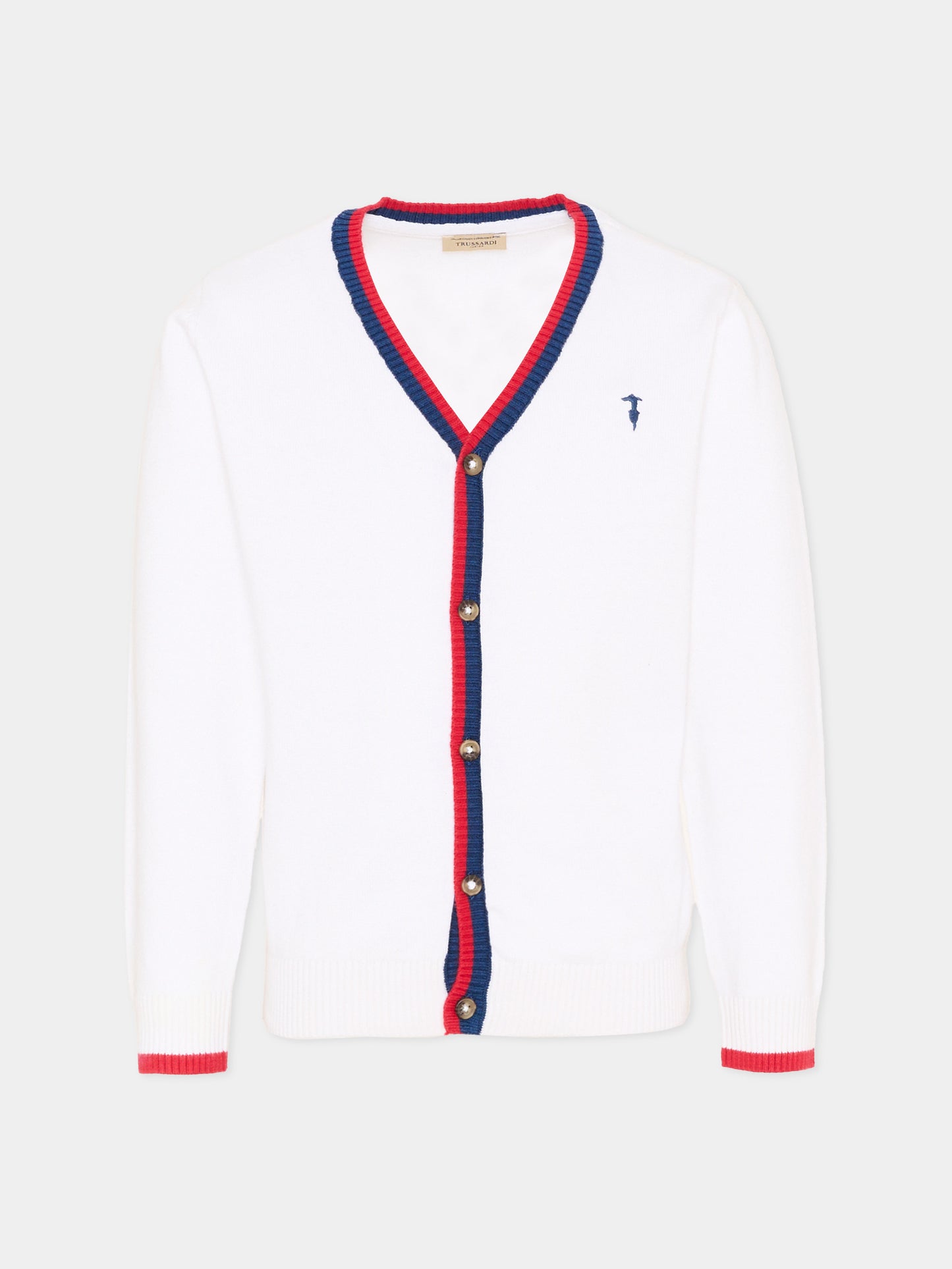 Cardigan bianco per bambino con logo,Trussardi Junior,TIP26007CD WHITE