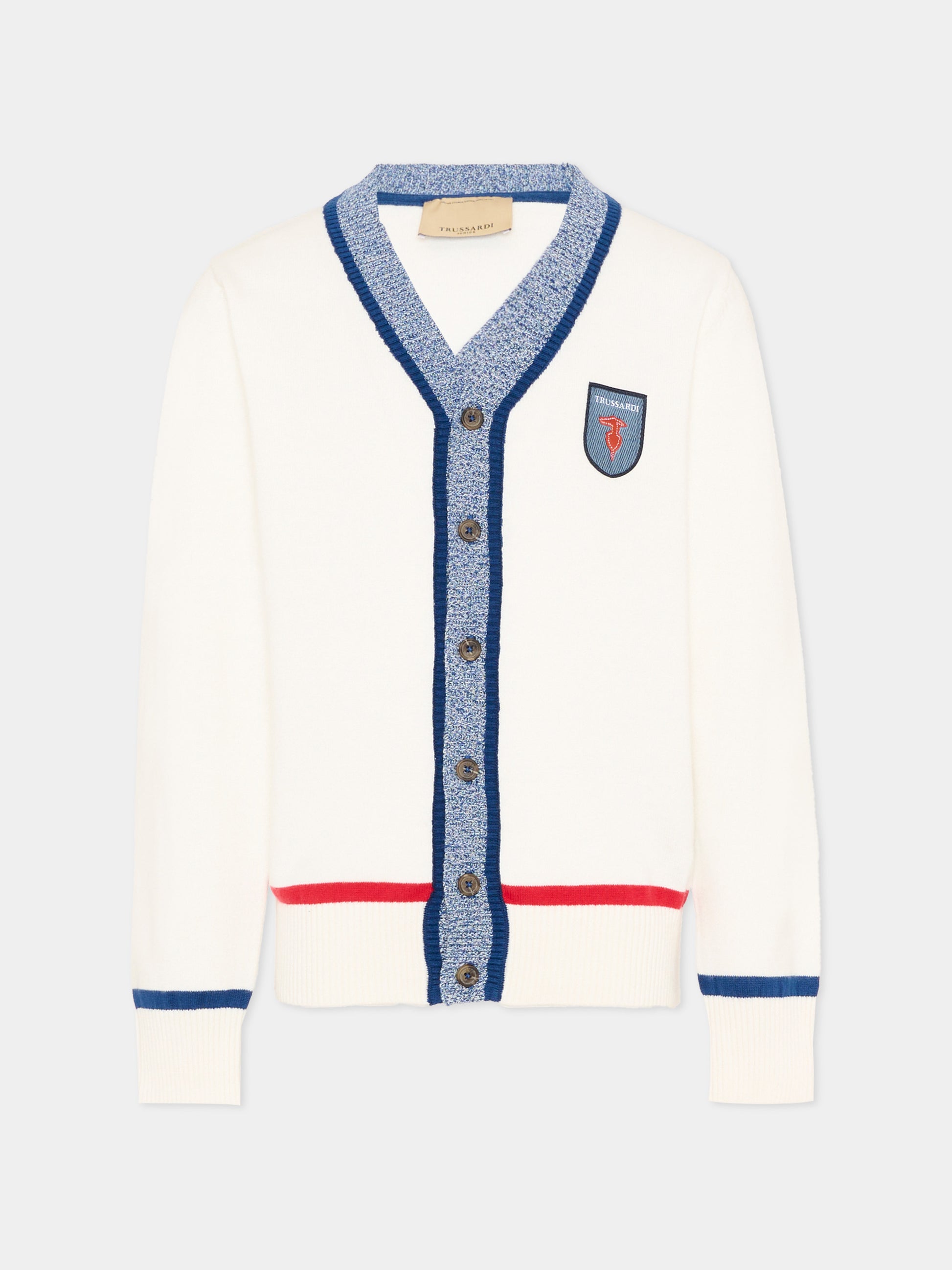 Cardigan bianco per bambino con logo,Trussardi Junior,TBP26148CD OFF-WHITE