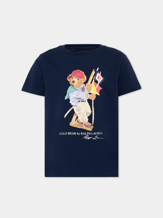 T-shirt blu per bambino con Polo Bear,Ralph Lauren Kids,A12428001