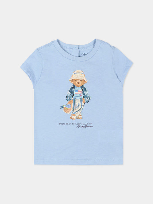 T-shirt celeste Polo Bear per neonata,Ralph Lauren Kids,A11759001