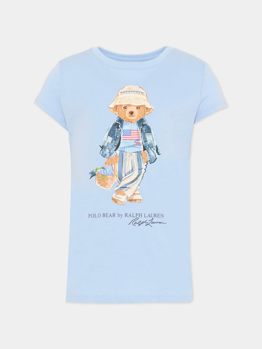 T-Shirt celeste Polo Bear per bambina,Ralph Lauren Kids,A11759002