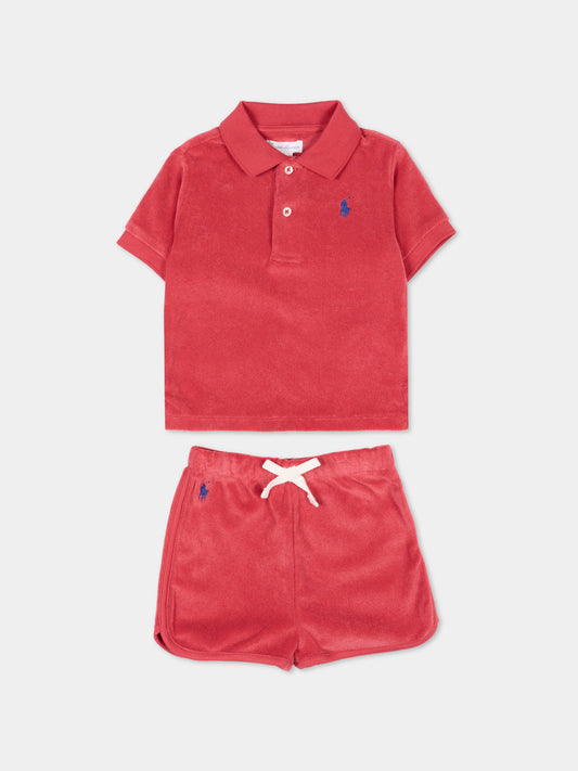 Completo sportivo rosso per neonati con Polo Pony,Ralph Lauren Kids,B14079001