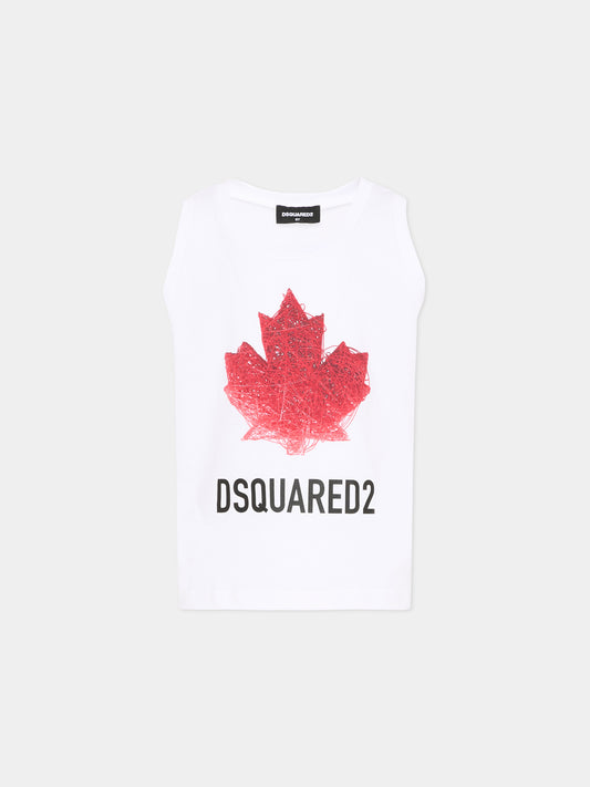 Canotta bianca per bambini con maple leaf,Dsquared2,DQ3313 D00XM DQ100