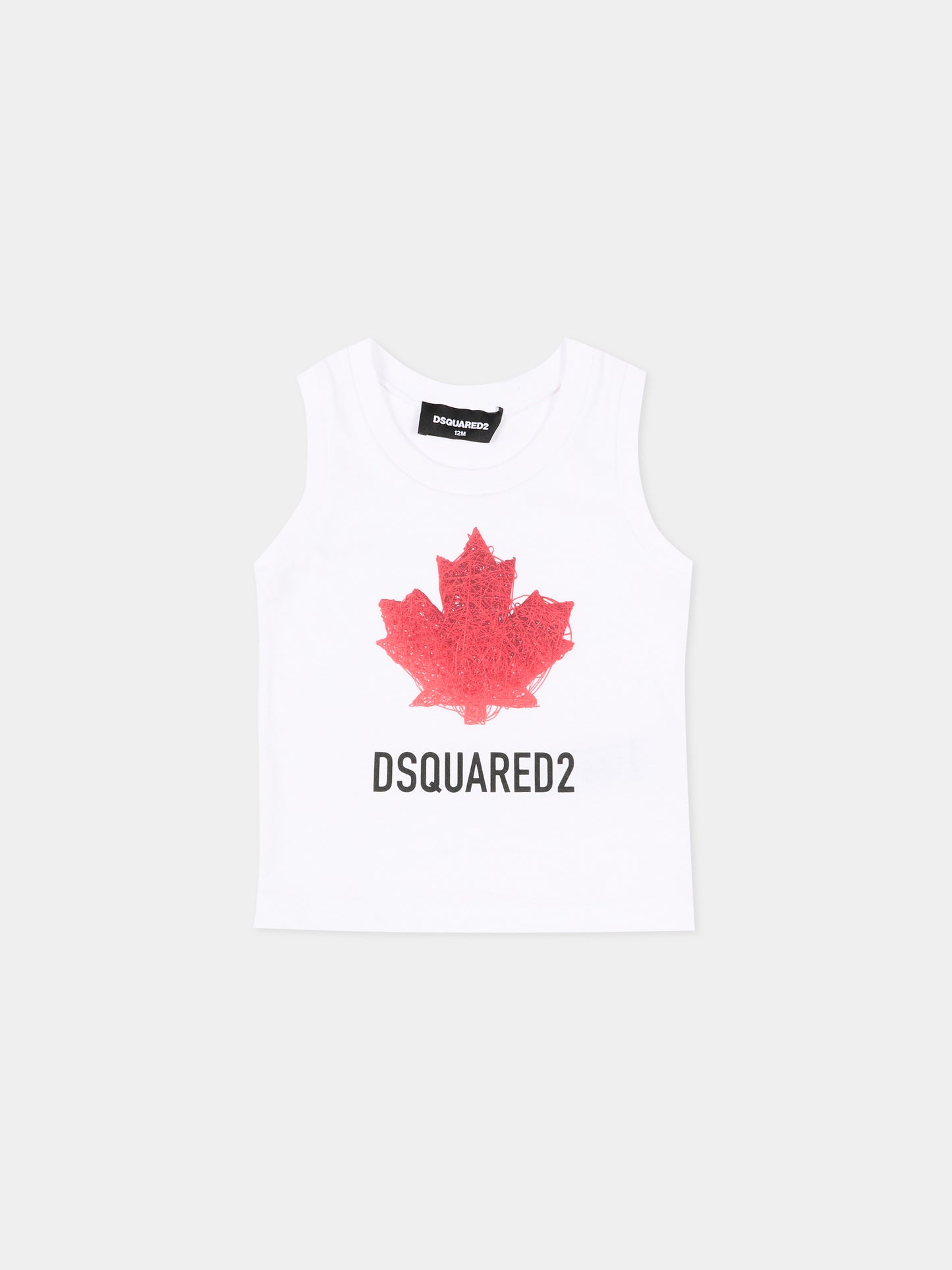 Canotta bianca per neonato con maple leaf e logo,Dsquared2,DQ3314 D00XM DQ100