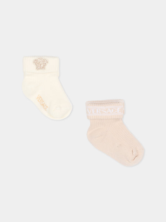 Set calzini beige per neonati con logo,Versace,1022527 1A16593 2KN50