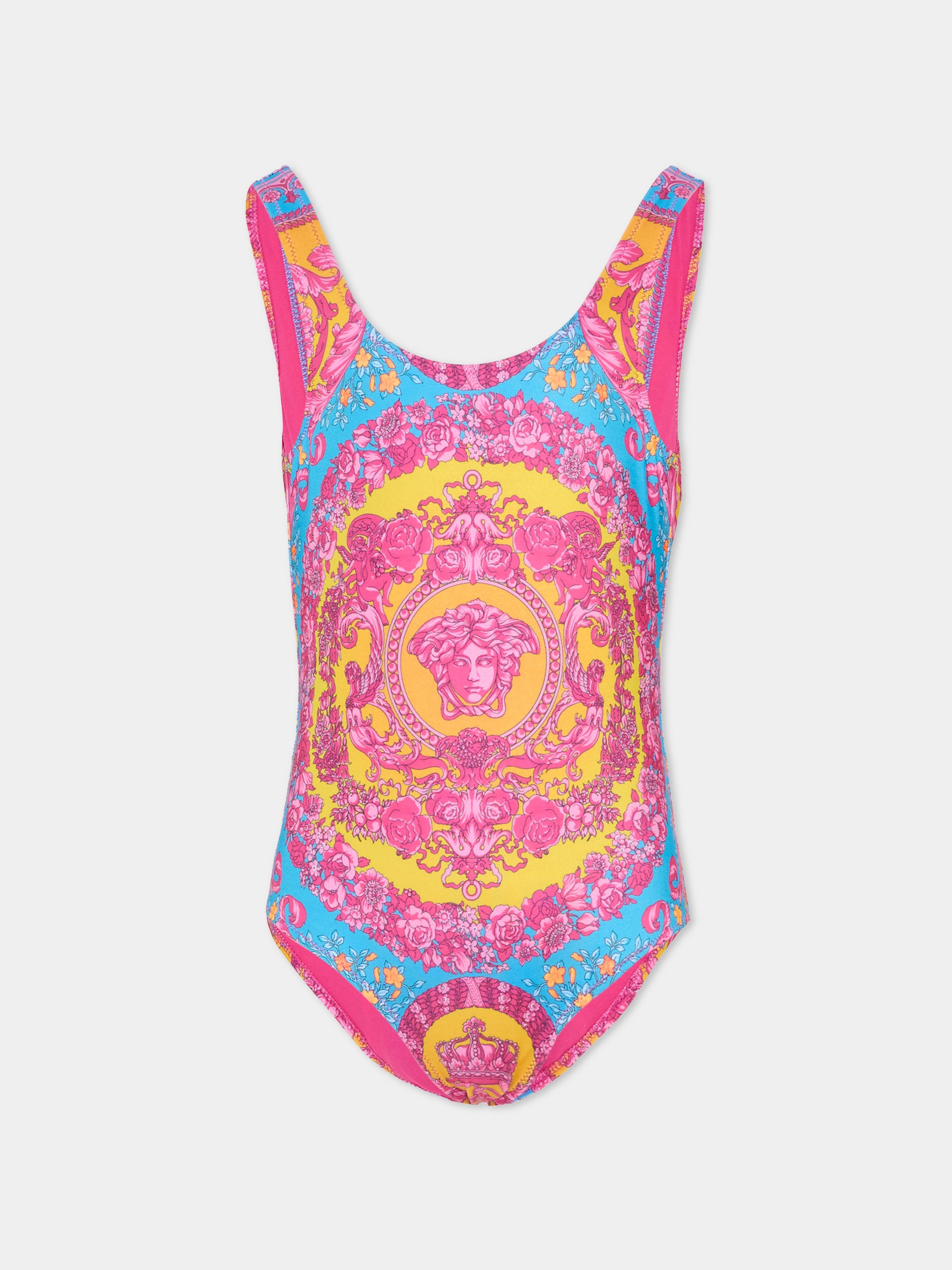Costume intero multicolor per bambina con Medusa,Versace,1021476 1A16912 5PF70