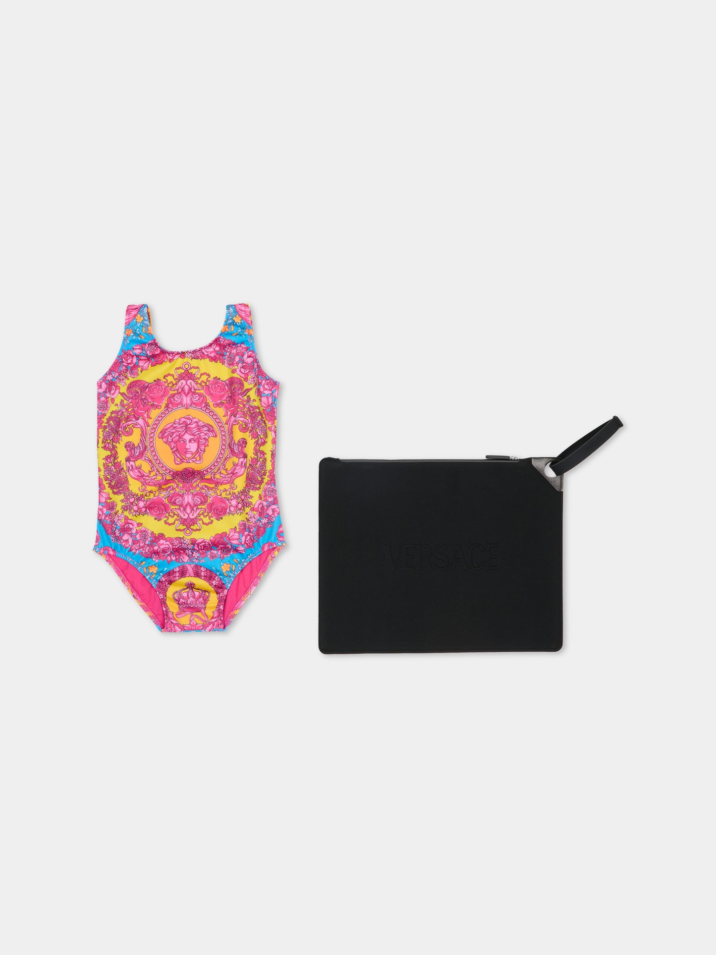 Costume intero multicolor per neonata con Medusa,Versace,1021123 1A16912 5PF70