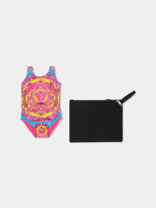 Costume intero multicolor per neonata con Medusa,Versace,1021123 1A16912 5PF70