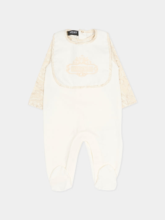 Set tutina avorio per neonati con logo e stampa Barocco,Versace,1022509 1A16592 2W2D0