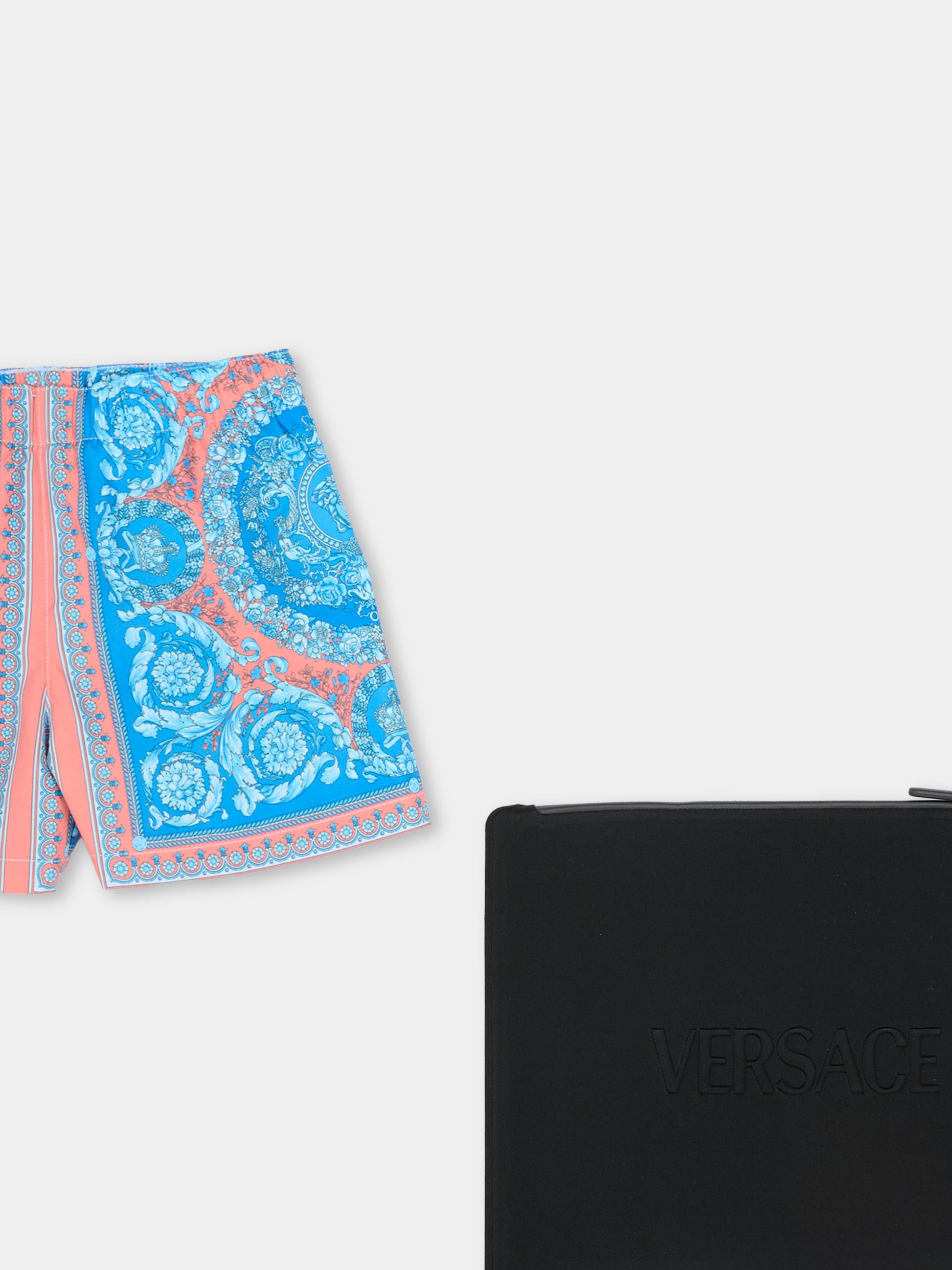 Boxer mare azzurro per neonato con stampa Barocco,Versace,1018710 1A16913 5UH60