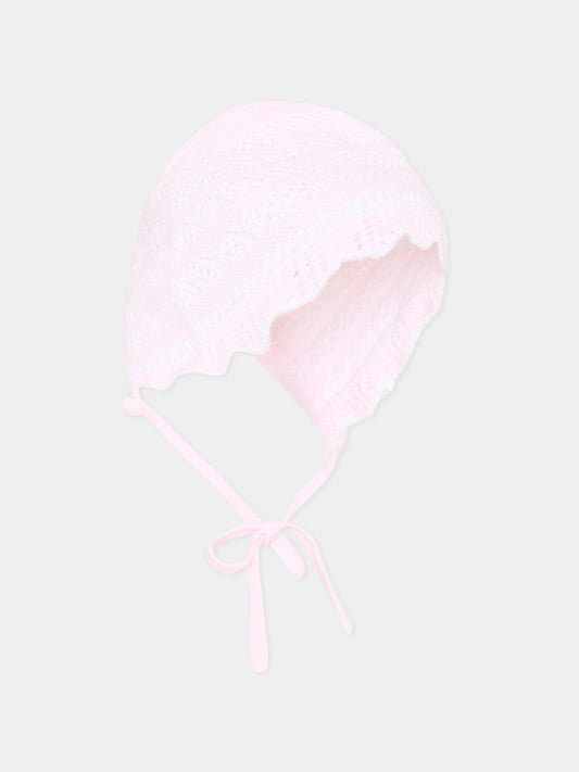 Cuffietta rosa in tricot per neonata,Paz Rodríguez,011 123384 3701 H82