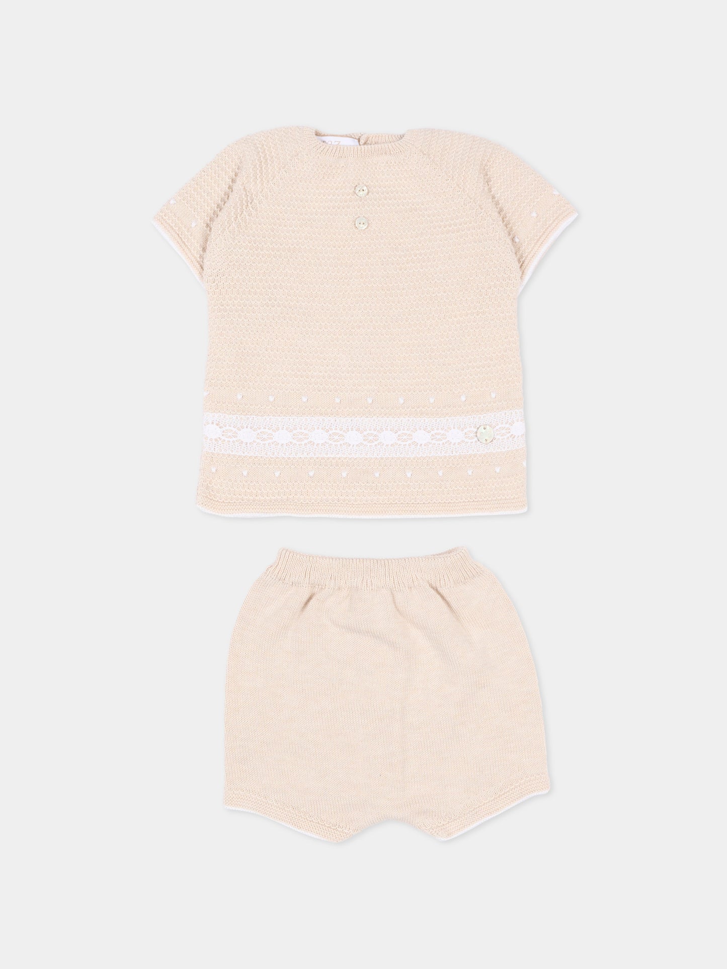 Completo nascita beige per neonati,Paz Rodríguez,103C 123497 7901 H82