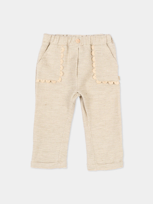 Pantaloni beige per neonata con pizzo,Bamboom,1148TE00076 MUSTARD