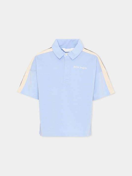 Polo azzurra per bambino con bande,Palm Angels,PBBD013S26FLE001 960
