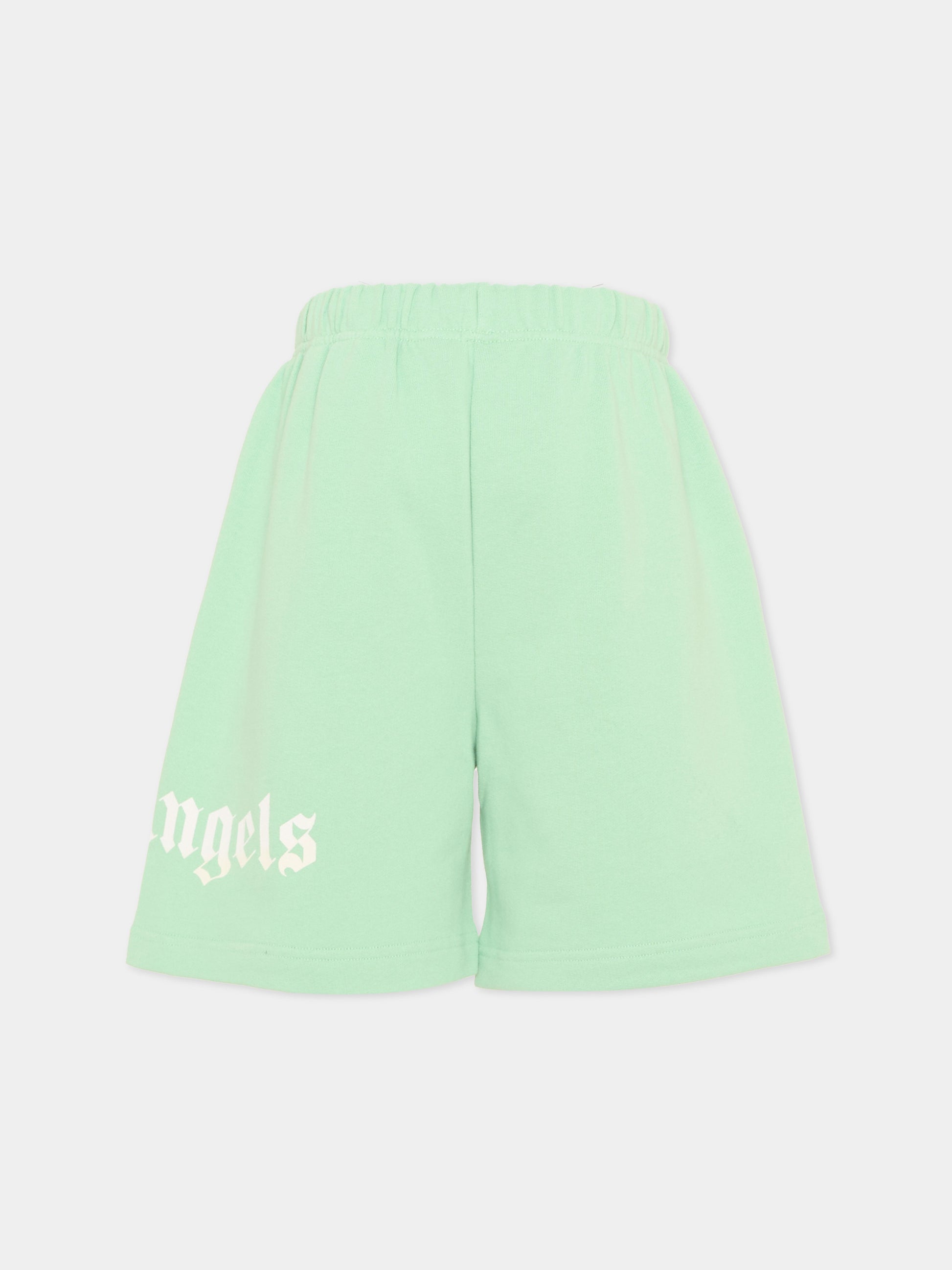 Shorts sportivi verdi per bambini con logo,Palm Angels,PBCI006S26FLE001 080