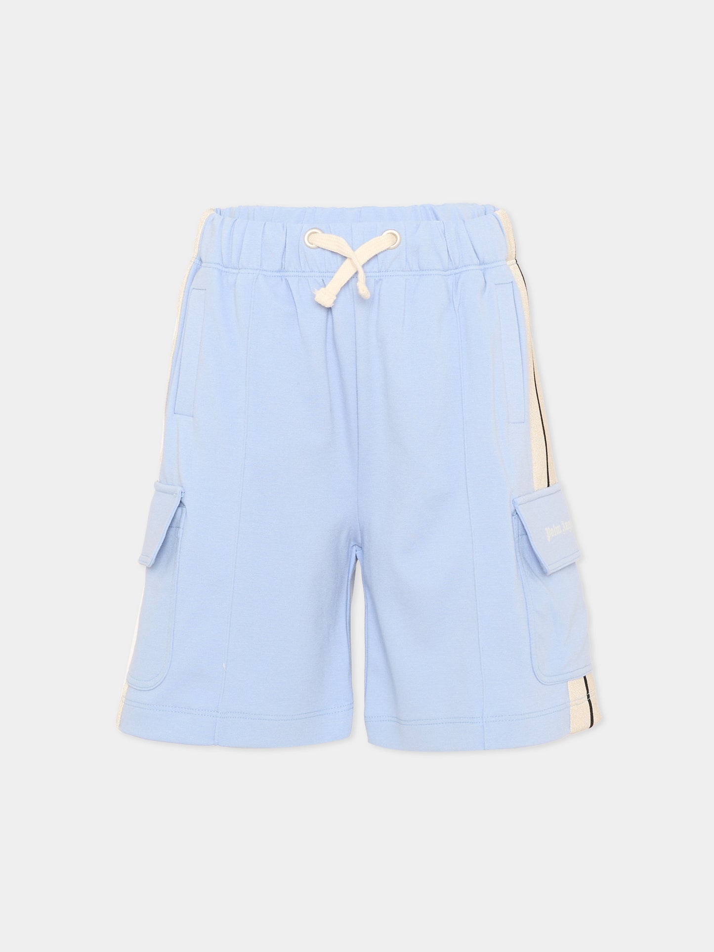 Shorts sportivi azzurri per bambino con bande,Palm Angels,PBCL004S26FLE001 960