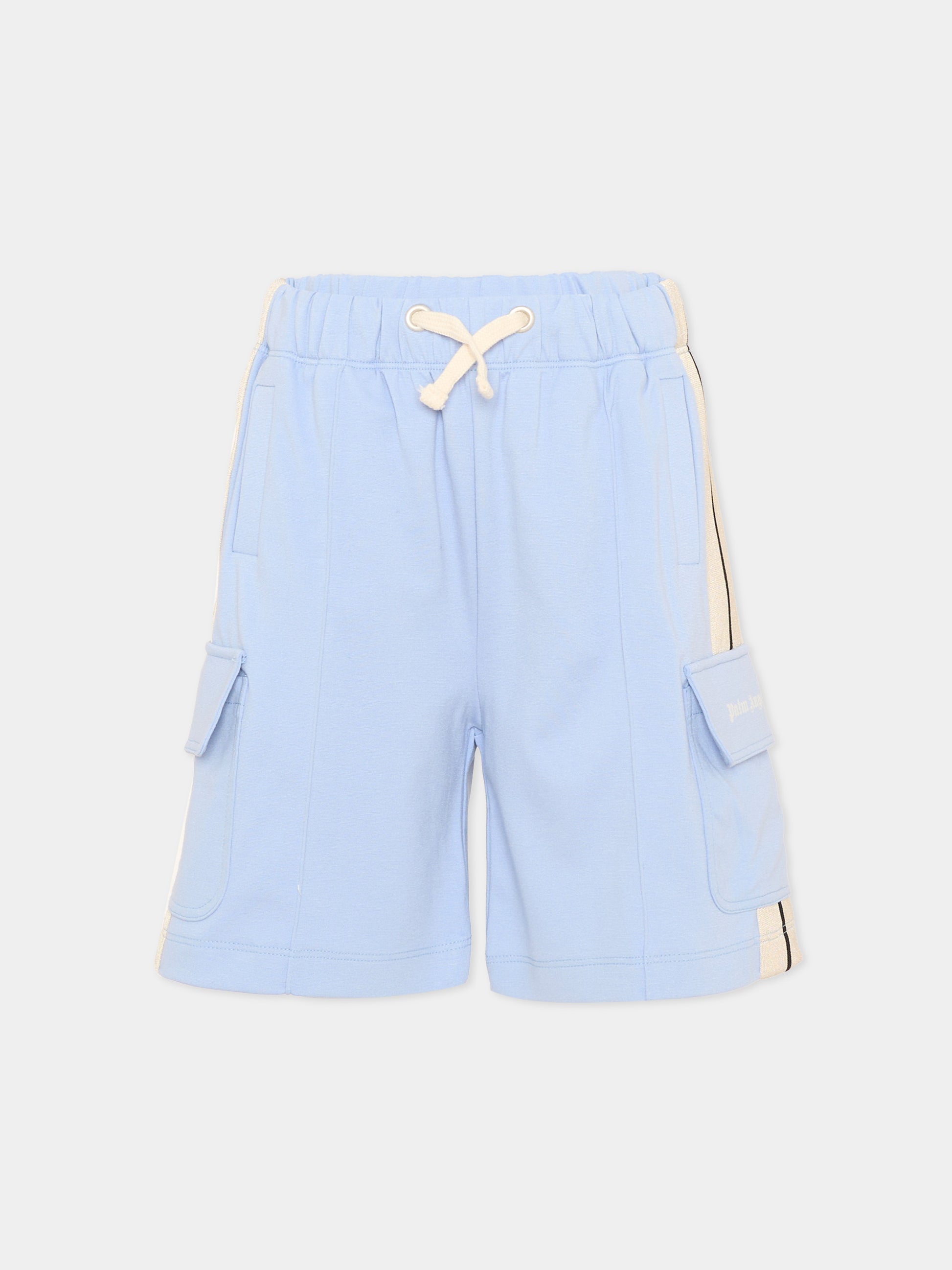 Shorts sportivi azzurri per bambino con bande,Palm Angels,PBCL004S26FLE001 960