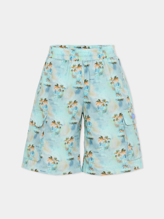 Shorts azzurri per bambino con palme,Palm Angels,PBCS002S26FAB001 960