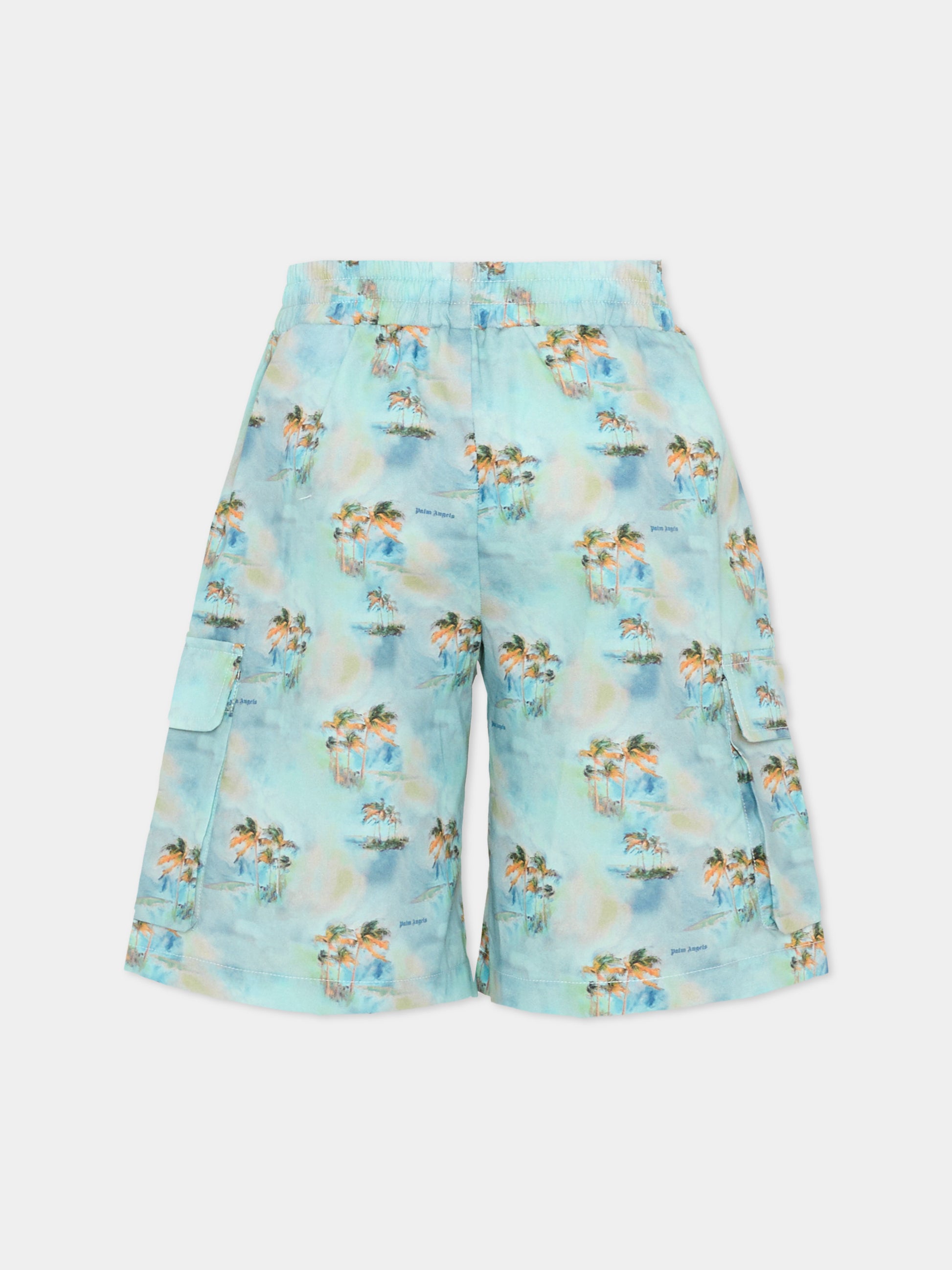 Shorts azzurri per bambino con palme,Palm Angels,PBCS002S26FAB001 960