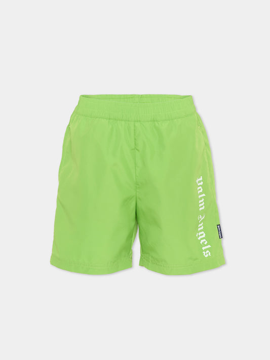 Boxer mare verde per bambino con logo,Palm Angels,PBFD003S26FAB001 080