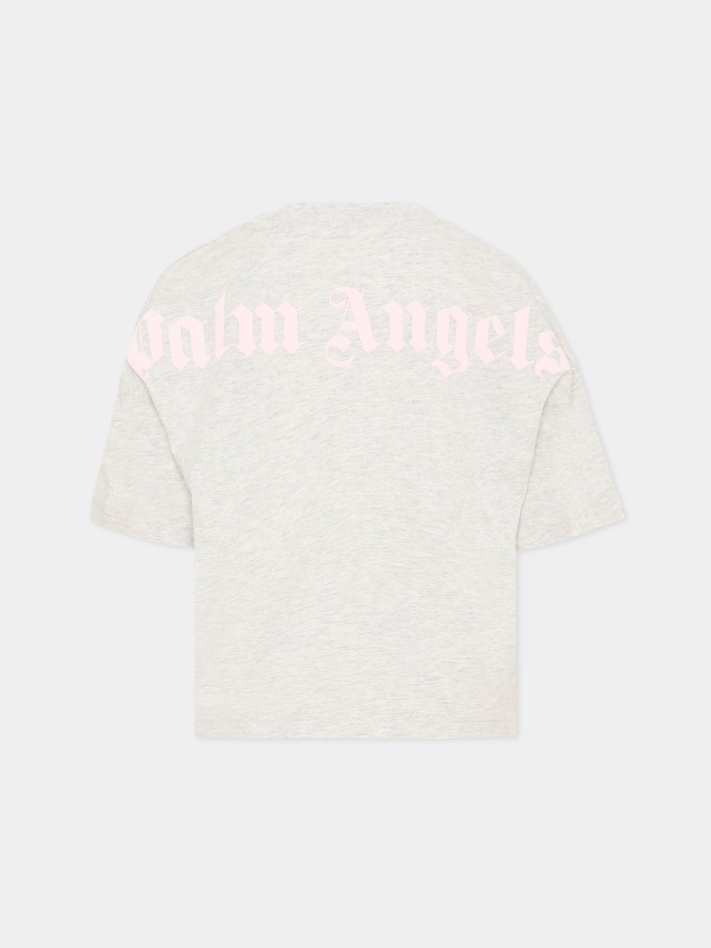 T-Shirt grigia per bambina con back-logo,Palm Angels,PGAA001S26JER001 101