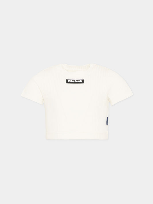 T-Shirt avorio per bambina con logo,Palm Angels,PGAA017S26JER001 002