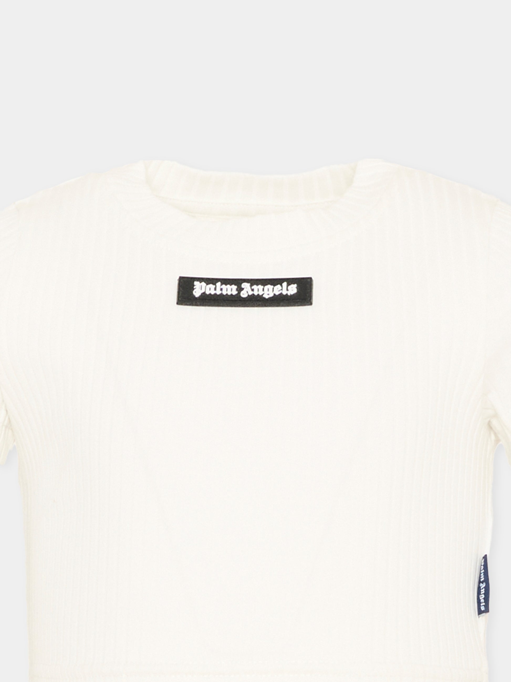T-Shirt avorio per bambina con logo,Palm Angels,PGAA017S26JER001 002