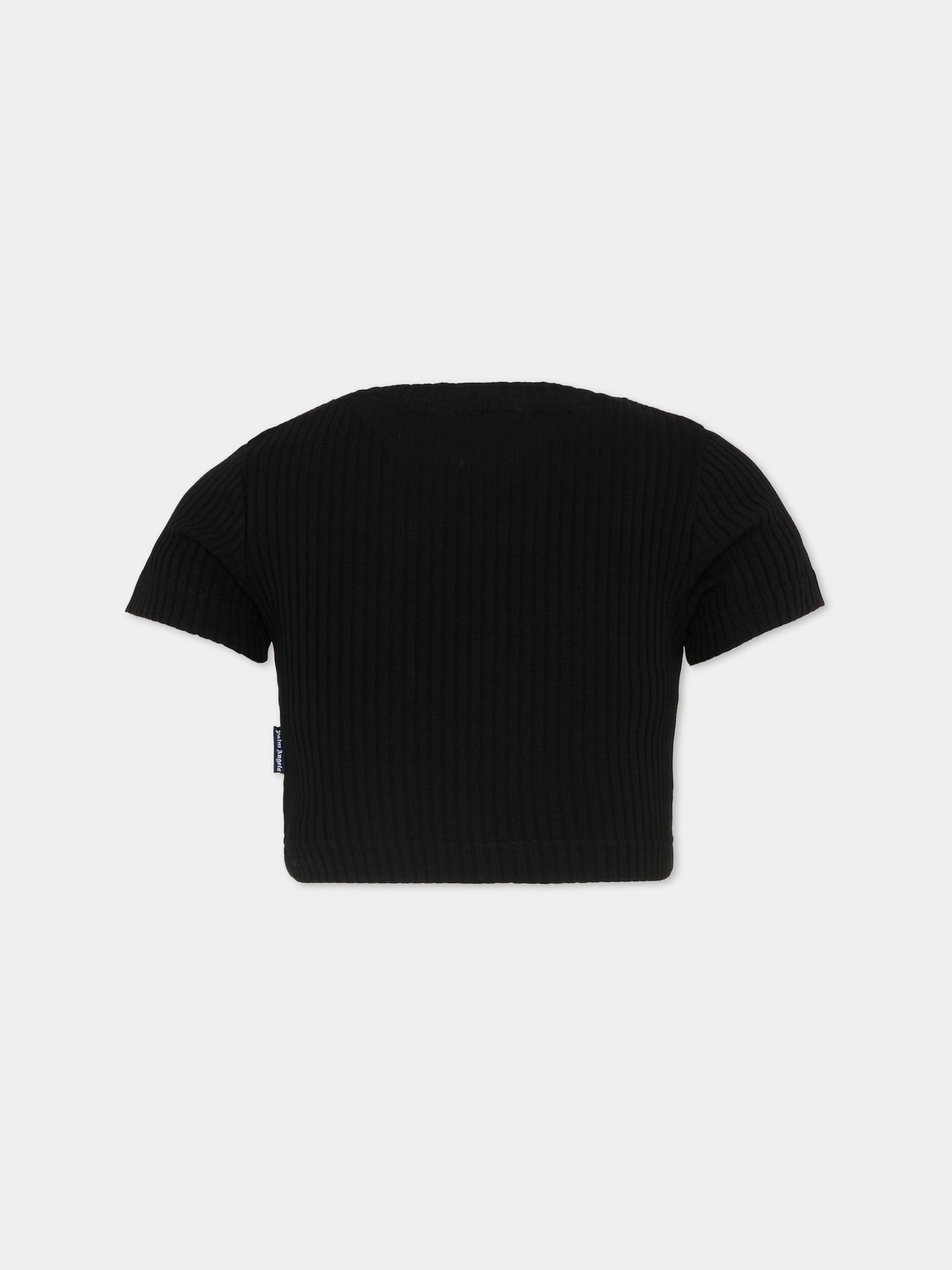 T-Shirt nera per bambina con logo,Palm Angels,PGAA017S26JER001 110