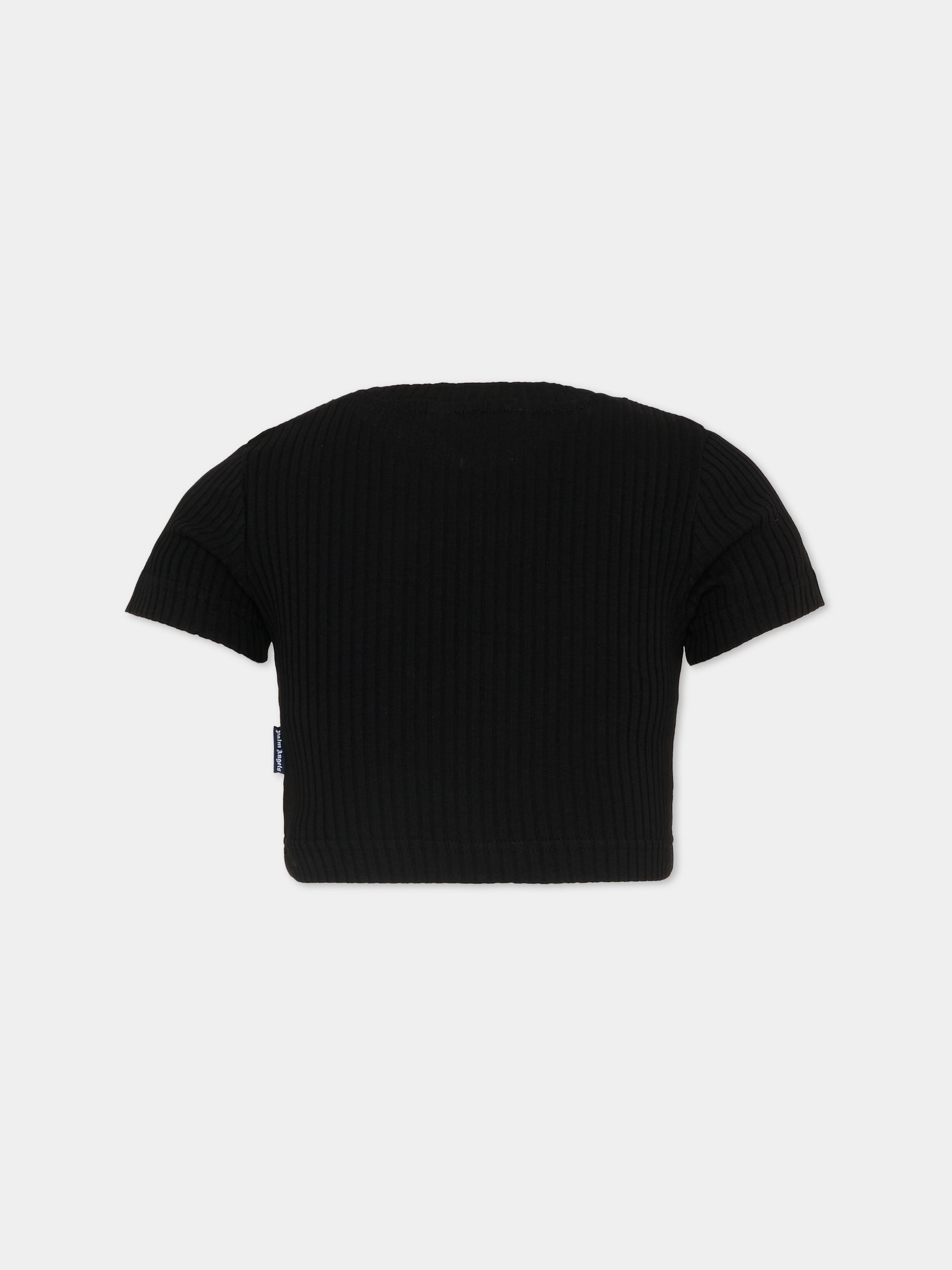 T-Shirt nera per bambina con logo,Palm Angels,PGAA017S26JER001 110