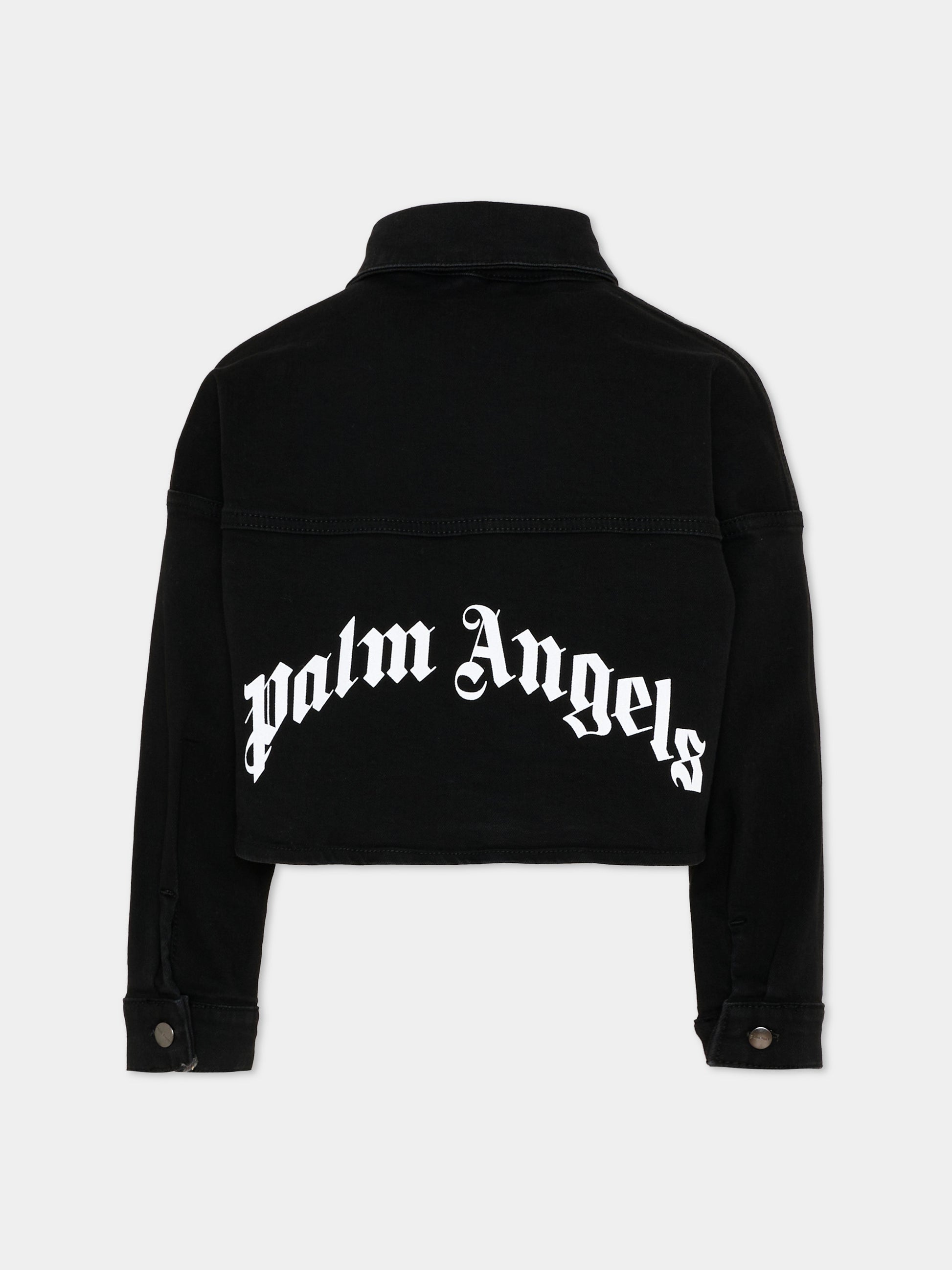 Giubbotto di jeans nero per bambina con logo,Palm Angels,PGGE007S26FAB001 110