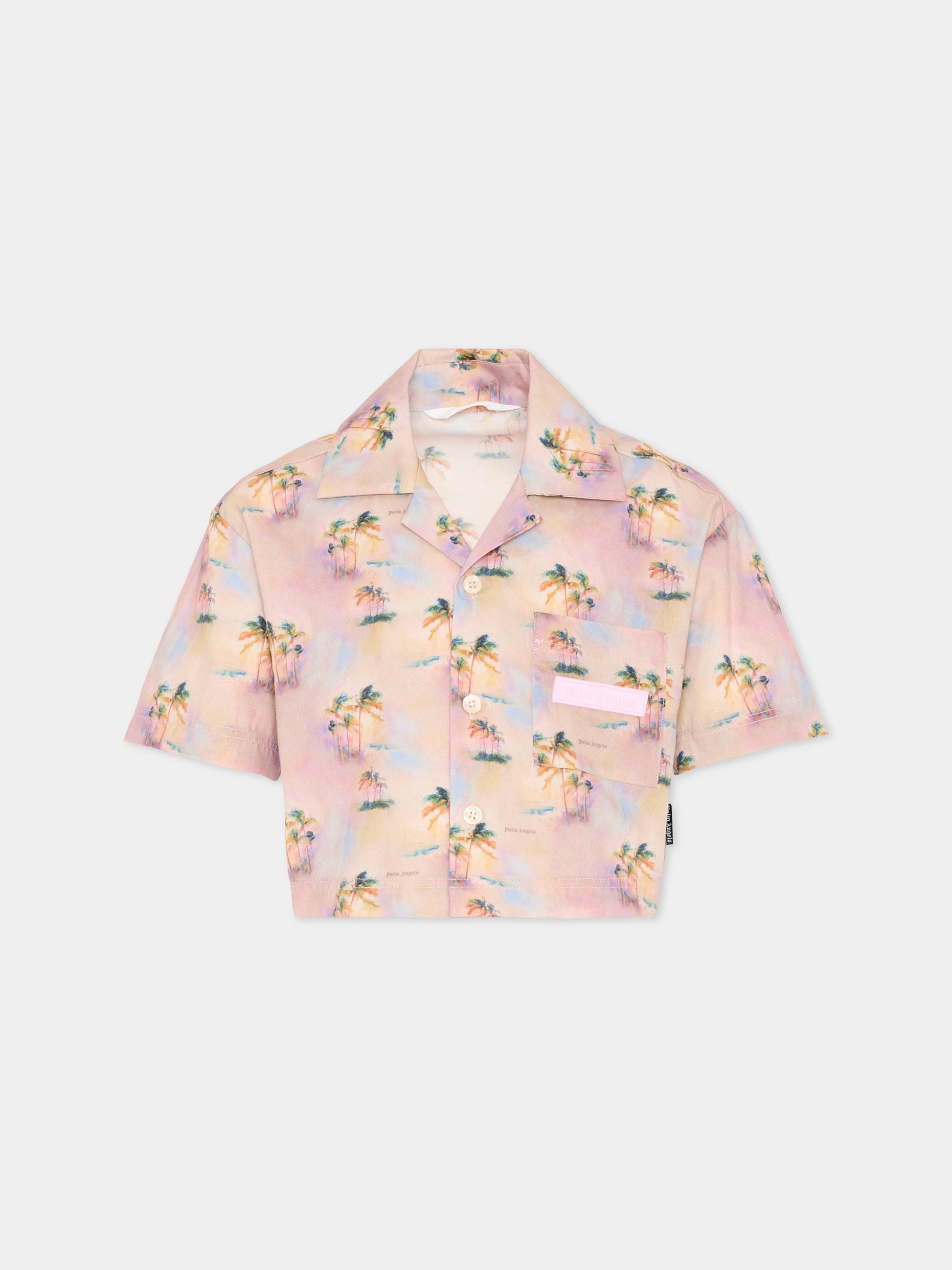 Camicia rosa per bambina con palme,Palm Angels,PGGG001S26FAB001 042